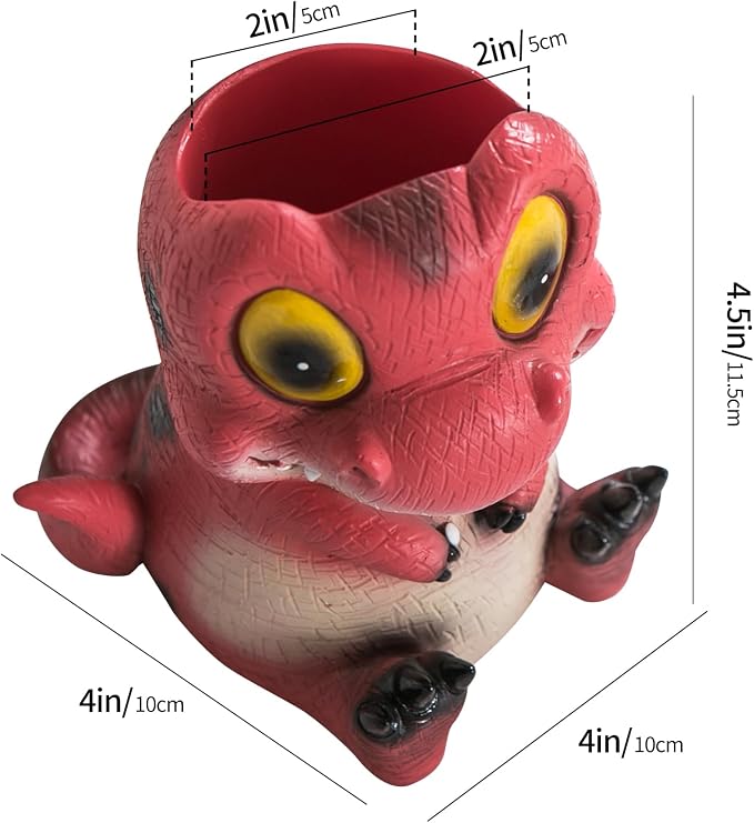 Dinosaur Pen Holder & Pencil Holder for Desk - Cute Cartoon Desk Accessories, Red Dino Toothbrush Holder, Office & School Supplies, Ideal Gifts for Adults, Kids, Women, Men