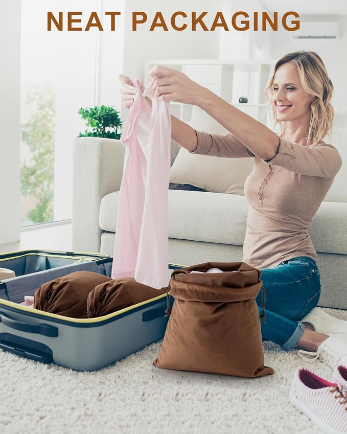 4 Pcs Shoe Bags for Travel, Dust Velvet Bag, Mocha Mousse, 17.3x12.6 Inch | Washable & Reusable Travel Shoe Bags, Dustproof Shoe Bags with Drawstring Closure, Suitable for Travel, Home Storage