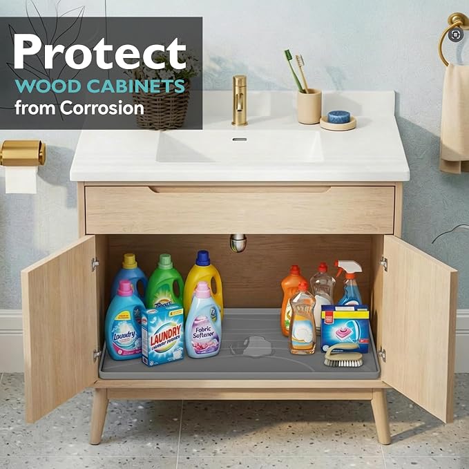 Under Sink Mat 34" x 22", Silicone Under Sink Liner for Kitchen and Bathroom, Waterproof Cabinet Protector Drip Tray, Protects Cabinets from Leaks and Spills