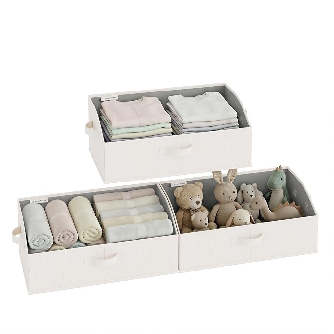 StorageWorks Closet Baskets for Shelves, Trapezoid Storage Bins, Closet Organizers and Storage, Clothes Organizing Bins, Large, Mixing of Beige, White & Ivory, 3-Pack