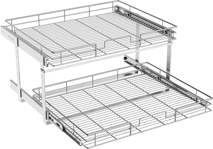 ROOMTEC Pull Out Cabinet Organizer (31½"W x 21½"D),2 Tier Pull Out Storage Shelf Drawer Basket,Sliding Shelves for Base Cabinet Organization in Kitchen, Bathroom, Pantry