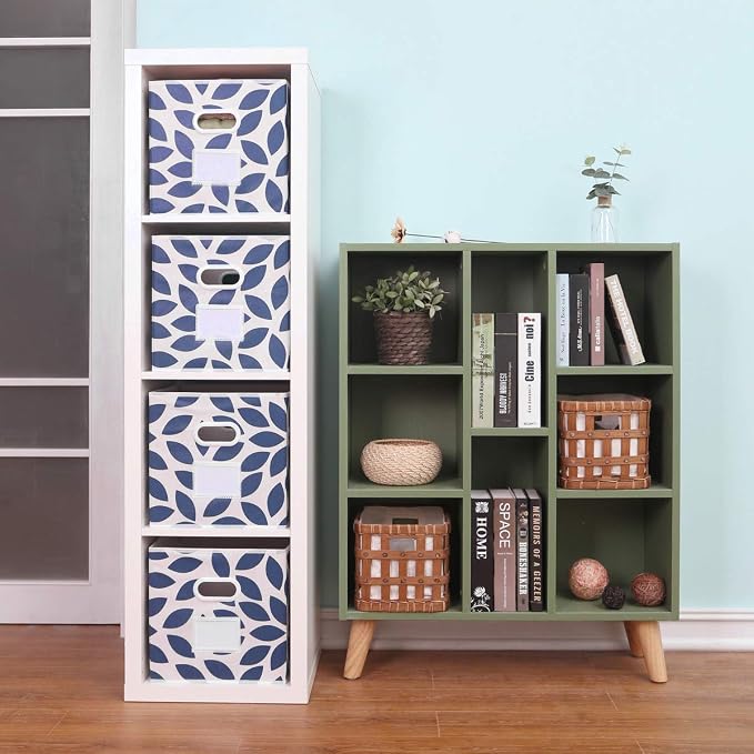 MAX Houser 6 Pack Foldable Fabric Storage Bins with Handles - Ideal for Closet Organization, Bedroom （Blue, 12"x12"x12"）