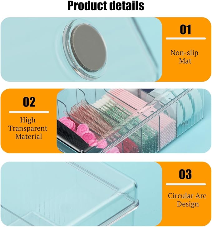 Lash Extension Organizers and Storage, Lash Extension Supplies Organizer, Lash Cart Organizer, Acrylic Large Capacity Eyelash Extension Supplies Storage Box, Lashes Supplies Container
