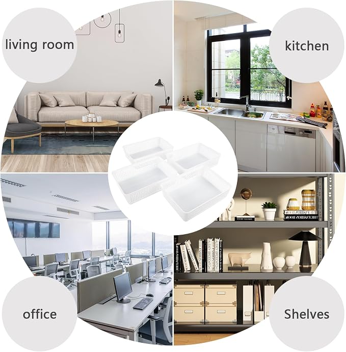 Plastic Storage Trays Baskets/Organizing Baskets, Set of 6 (White) | 13.2 Inches x 9.6 Inches x 3.6 Inches, Perfectly Fits A4 Papers, Documents and Daily Small Supplies