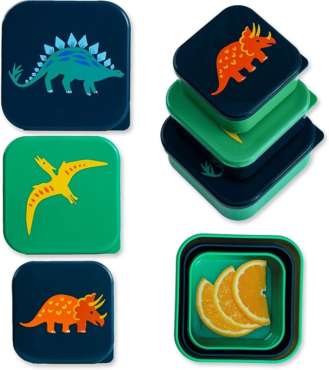 Wildkin Set of 3 Kids Nesting Food Containers for Boys – Stackable, Airtight & BPA-Free Snack Containers, Dishwasher Safe Lunch Box Containers for School & Travel, Ages 3–12 – Jurassic Dinosaurs
