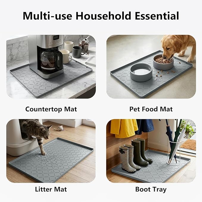 Mateeylife Under Sink Mats for Kitchen Waterproof 28"X19", Undersink Protectors，Silicone Mat Cabinet Liner, Under Sink Organizer for Bathroom and Kitchen，Boot Tray Pet Food Mat, Light Grey