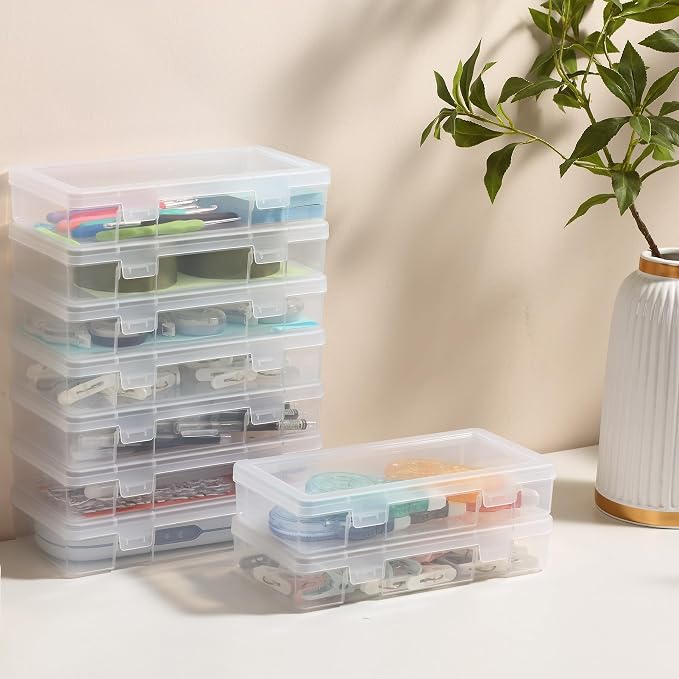 9 Pack Medium Clear Plastic Storage Boxes with Lids, Craft Jewelry Life Item Organizer for Puzzles, Pens, Rings, Needle and Thread, Nail Polish, Remote Controls