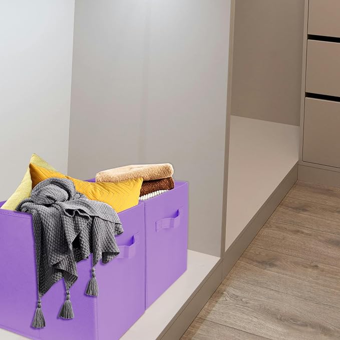 3 Pcs Storage Cubes, 10.5 Inch Collapsible Storage Bins, Fabric Foldable Bins for Organization, Durable Storage Bins for Closet, Shelves, Offices (Light Purple)