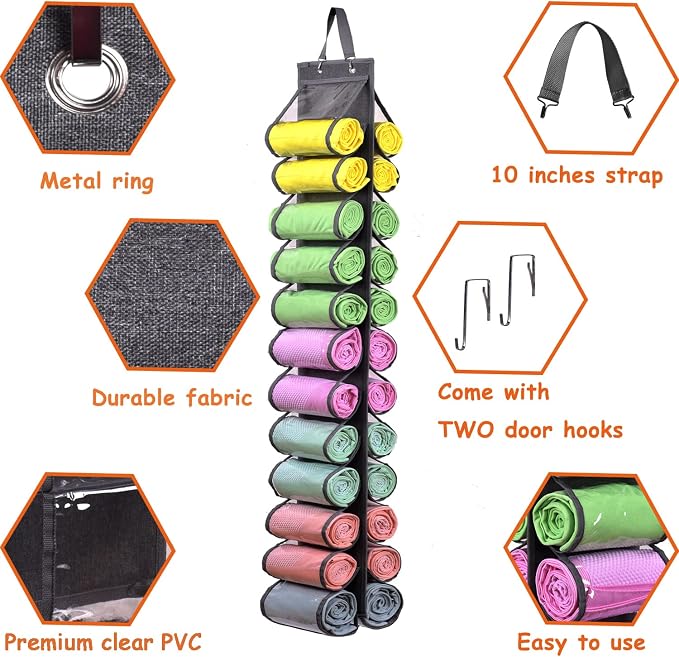 Legging Storage Bag Storage Hanger Can Holds 24 Leggings or Shirts Jeans Compartment Storage Hanger, Foldable Leggings Organizer Clothes Portable Closets Roll Holder (Grey-2)
