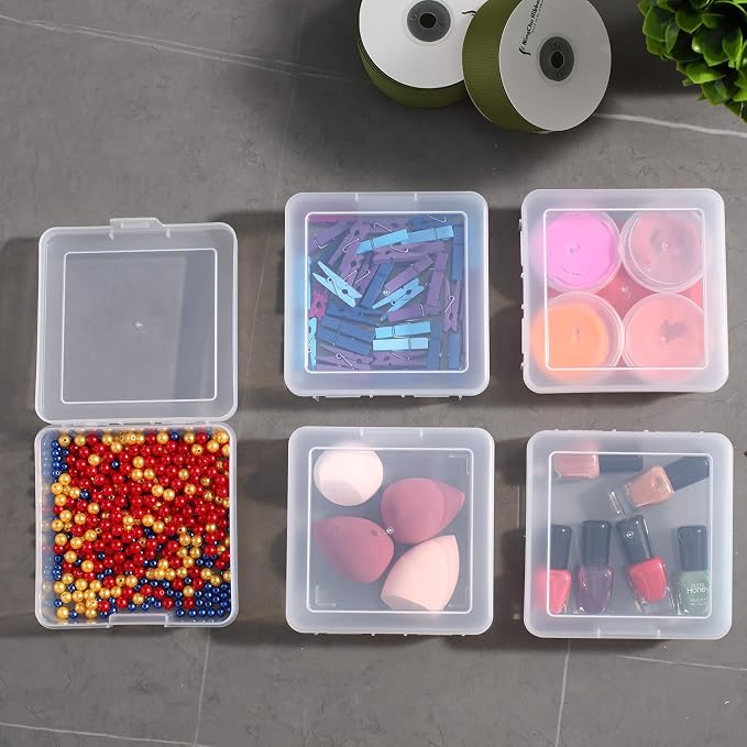 18 Pack Small Clear Plastic Storage Boxes with Lids, Arts & Crafts Storage Boxes & Organizers Storage Container Craft Jewelry Life Item Organizer for Puzzles, Pens, Rings,Nail Polish