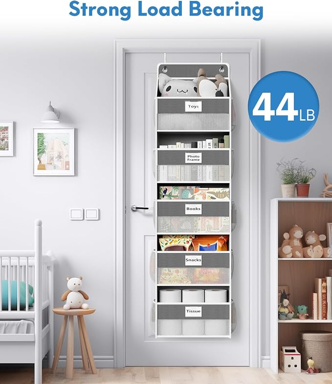 Optish Over The Door Organizer Hanging, 5 Shelf Behind The Doors Storage, Pantry Door Organizer, Closet Organizers for Bedroom and Nursery (Dark Grey)