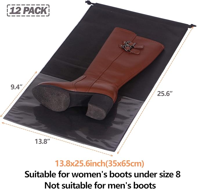 DIOMMELL 12 Pack Tall Boot Bags for Travel Non-Woven with Rope for Women Large Shoe Protector Cover Storage Organizers Pouch