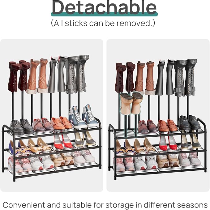 viewcare Tall Boot Rack, Long Boot Rack Organiser, Tall Boots with Shoe Rack for Closet, 3-Tier Shoe Shelf Storage Organiser for Entryway