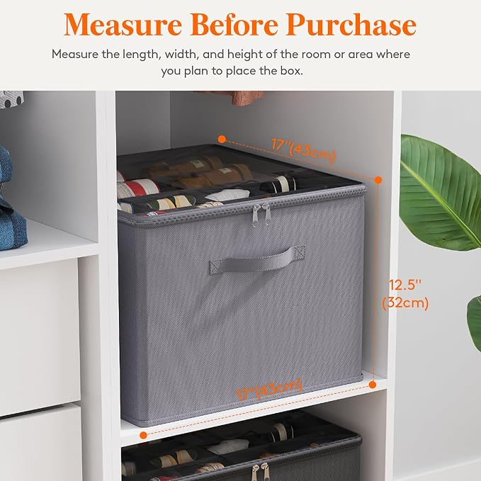 Lifewit Shoe Storage Organizer for Closet, Fabric Large Shoe Box Storage Containers with Clear Cover, Foldable Bins for Boots Heels Sneakers Fits 12-16 Pairs, 1 Pack Gray