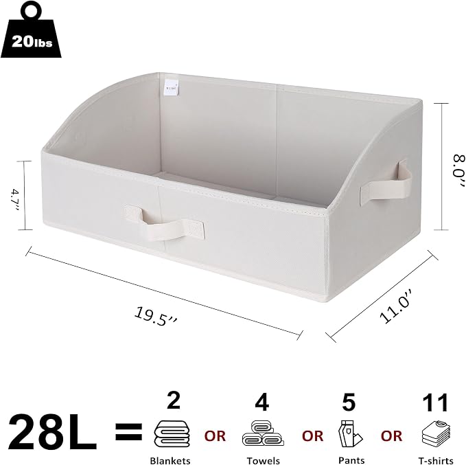 WUIKE Trapezoid Closet Storage Bins with Handles, White & Beige, 3 Pack | 19.5"L x 11"W x 8"H, Sturdy Fabric Construction, Home Storage for Handbags, Clothes, Towels, Wardrobes, and Living Rooms