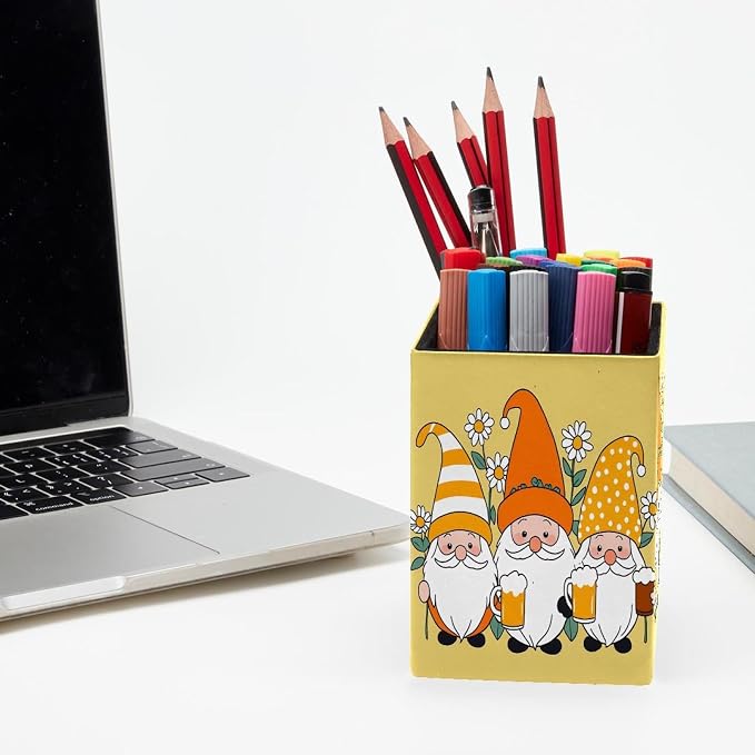 Pen Holder for Desk, Gnomes Daisy Flower Pencil Holder, Pen Cup Functional Desk Organizer for Office Supplies
