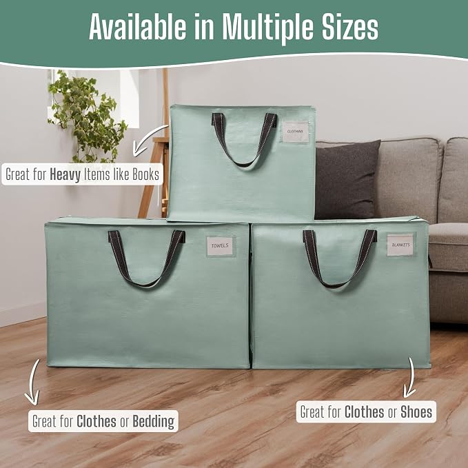 VENO 4 Pack Heavy Duty Moving Bags, Storage Bags, Packing Supplies, Top Zipper, Storage Totes for Camping, Clothes, Bedding, Comforters, Pillows (27 Gallon Light Green, 4 Pack)