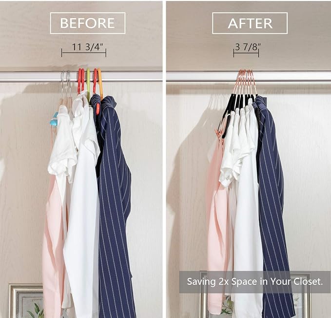 MIZGI Premium Velvet Pants Hangers with Clips (Pack of 20) Slim Skirt Hangers- Non Slip Felt Outfit Dress Hangers Black - Copper/Rose Gold Hooks,Space Saving Shirt Clothes Hangers