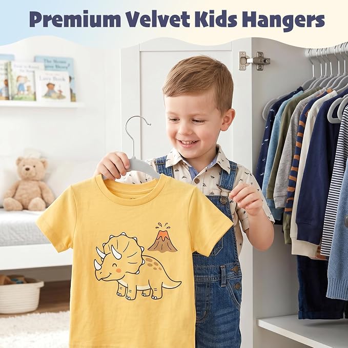 HOUSE DAY 11 Inch Velvet Baby Hangers 50 Pack Grey, Premium Kids Hangers for Children, Infant & Toddler Clothes, Durable Non Slip Small Baby Felt Hanger for Closet, Ideal for Everyday Use