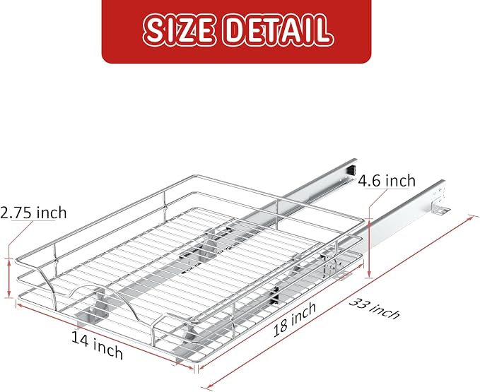 LOVMOR Pull Out Cabinet Organizer and Storage 14" W x 18" D, Slide Out Shelves for Kitchen Cabinets