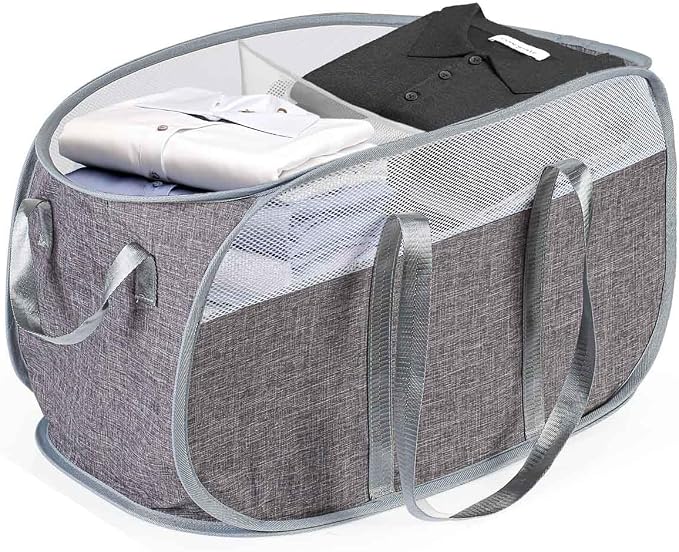 Collapsible Laundry Baskets, 2 Compartment Pop Up Mesh Hamper Foldable 75L Large Capacity Dirty Cloths Basket, Lightweight Foldable Laundry Basket for LaundryRoom, Bathroom or Travel (Grey)