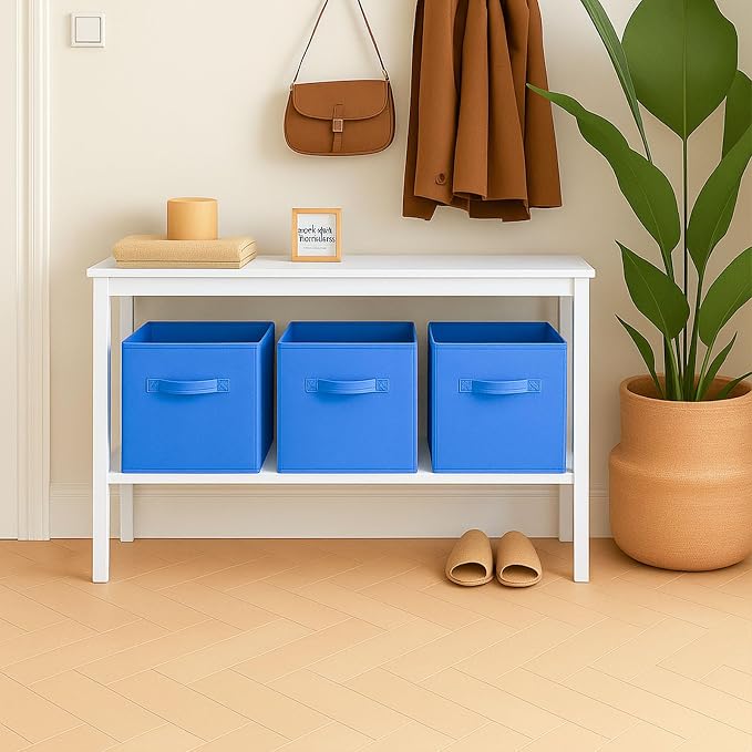 PowerKing Collapsible Storage Cubes with Handles, Fabric Foldable Bins for Closet Shelves, Durable Organization Storage Bins, 10.5'' x 11'' x 10.5'' (6Pack, Royal Blue)