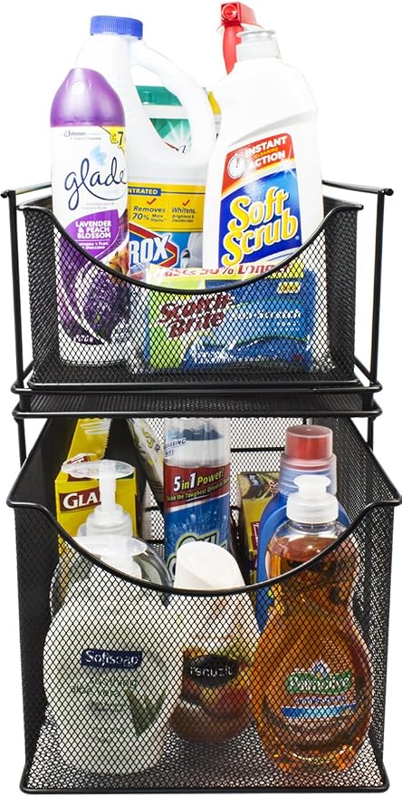 Sorbus® Cabinet Organizer Drawers— Mesh Storage Organizer with Pull Out Drawers—Ideal for Countertop, Cabinet, Pantry, Under the Sink, Desktop and More (Black Bottom Drawer)