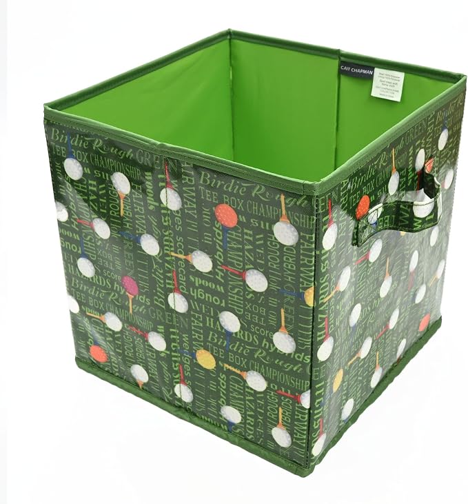 CAIT CHAPMAN HOME COLLECTION Passion for Sports Storage Bins (Golf balls, 11"x11"x11" Cube)