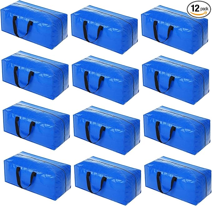 Acnusik Heavy Duty Moving Bags, Extra Large Storage Bags with Zippers Backpack, College Dorm Room Essentials, Moving Totes Clothing Storage Bins, Compatible with IKEA Frakta Cart (12pcs)