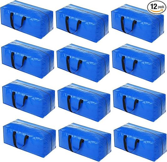 Acnusik Heavy Duty Moving Bags, Extra Large Storage Bags with Zippers Backpack, College Dorm Room Essentials, Moving Totes Clothing Storage Bins, Compatible with IKEA Frakta Cart (12pcs)