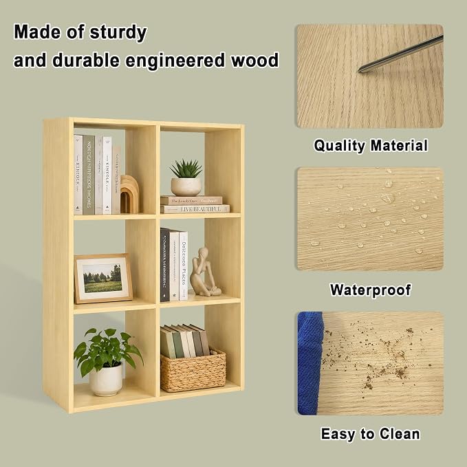 6 Cube Shelf with Anti-Tipping Kits + Reversible Open Back Bookcase, Multi Layer and Multi Grid Partition Layout (Oak 11in)