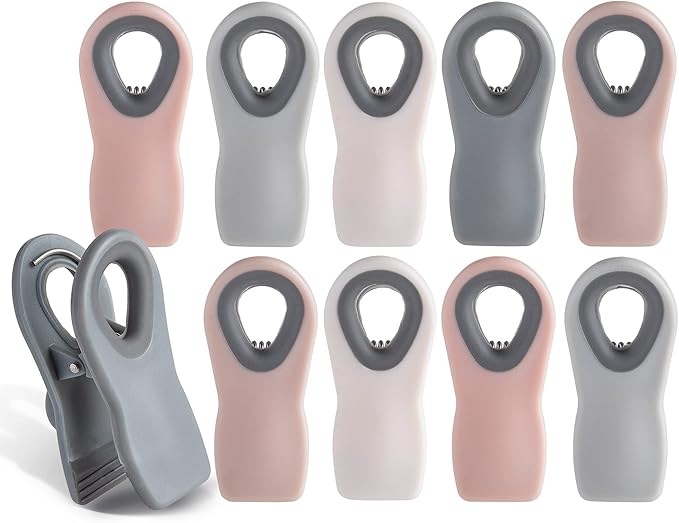 COOK WITH COLOR Bag Clips with Magnet- Food, Chip, Bag Clips for Food Storage with Airtight Seal Grip for Bread, Snack and Food Bags (Pink and Grey, Pack of 10)