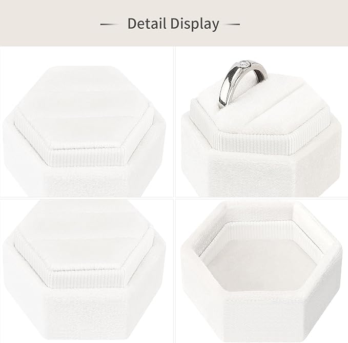 DesignSter Velvet Jewelry Ring Box,2 Slots Jewelry Ring Gift Box Vintage Ring Display Holder with Detachable Lid for Proposal, Engagement, Wedding, Ceremony(Beige)