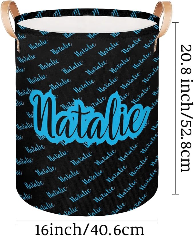 Personalized Laundry Basket, Custom Gift Laundry Hamper, Collapsible Nursery Waterproof Laundry Baskets, Dirty Clothes Toy Hamper with Handles Name Black Blue