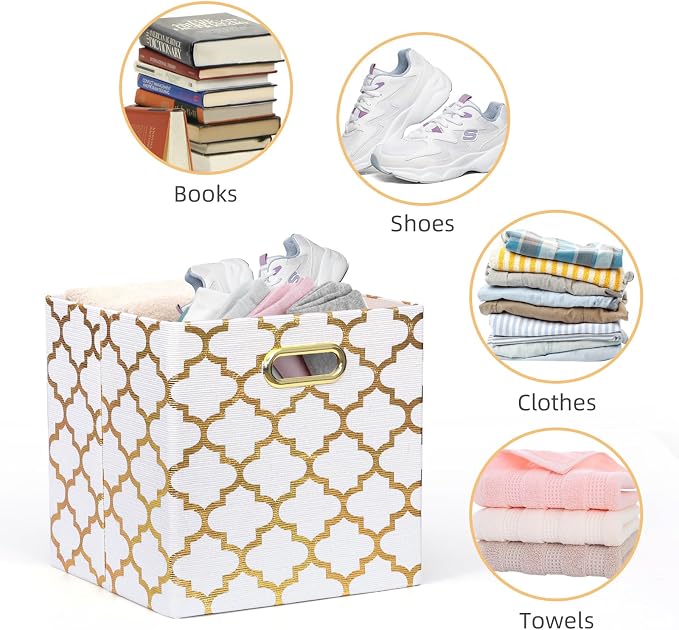 11x11x11 Cube Storage Bins, Collapsible Storage Bins Fabric Storage Cubes Organizer Baskets Box Drawers for Shelves, Closet, Wardrobe, Bookshelf, Cabinet, 3 Pack, White, AG40001-02