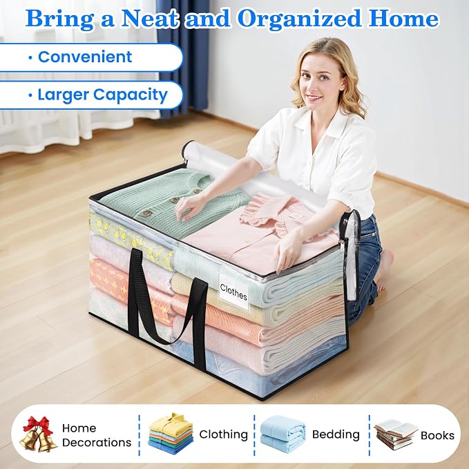 BlissTotes 2-Pack Large Moving Bags with Backpack Straps & Strong Zippers, Heavy-Duty Storage Bags Moving Boxes for Space Saving, Dorms, Transport, 93L-25 Gallons, Clear