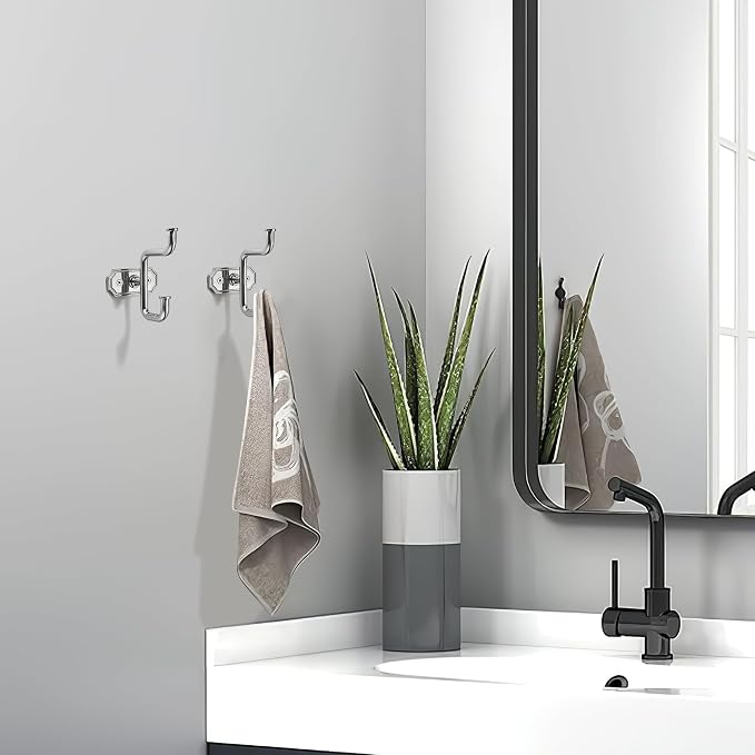 SAILING 2 Pack Nickel Brushed Coat Hooks - Towel & Robe Hooks for Bathroom, Bedroom & Kitchen