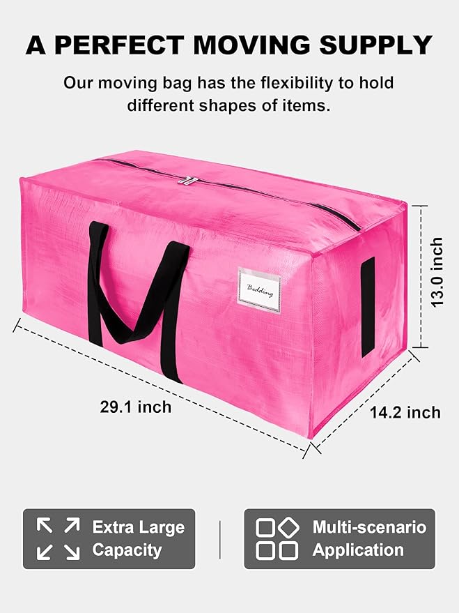 HOMESURE Supports 200lbs Heavy Duty Moving Bags - Strong Zipper & Wrap-Around Handles - Water-Resistant Storage Totes, Durable Alternative to Moving Boxes - 40 Pack - Pink
