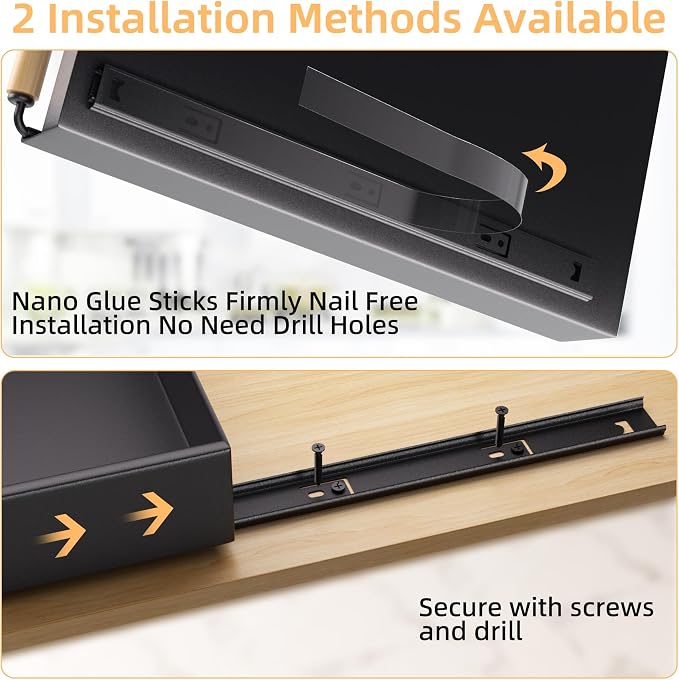 Pull Out Cabinet Organizer, 15.3'' Deep Expandable Slide Out Cabinet Organizer Fixed with Adhesive Nano Film, Slide Out Drawers Pull Out Tray for Cabinet in Kitchen, Pantry, Bathroom, Black