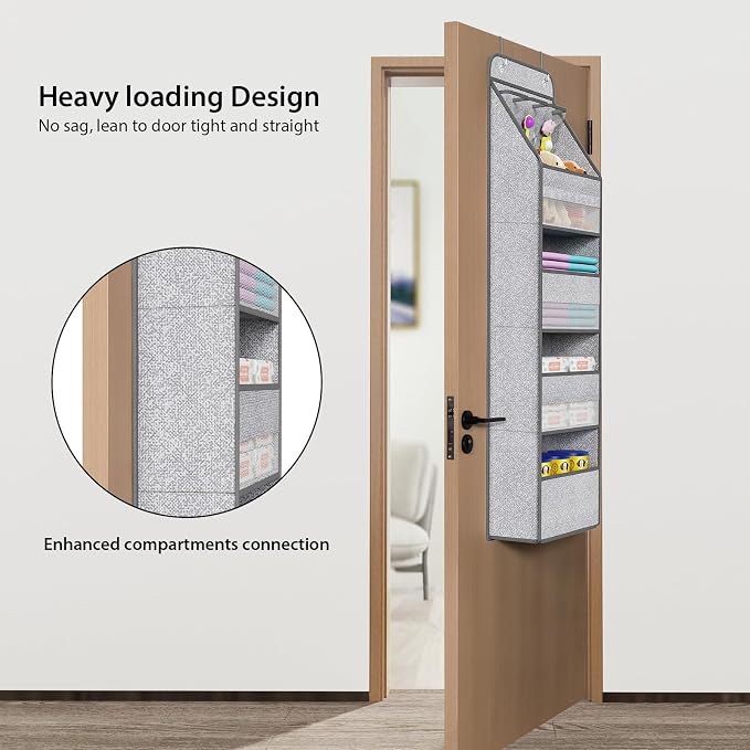 Univivi 5-Shelf Door Storage Over Door Hanging Organizer with 4 Large Pockets and 3 Small PVC Pockets Nursery Closet Cabinet Wall Mount Hanging Storage Organizers for Baby Nursery (Grey Pattern)
