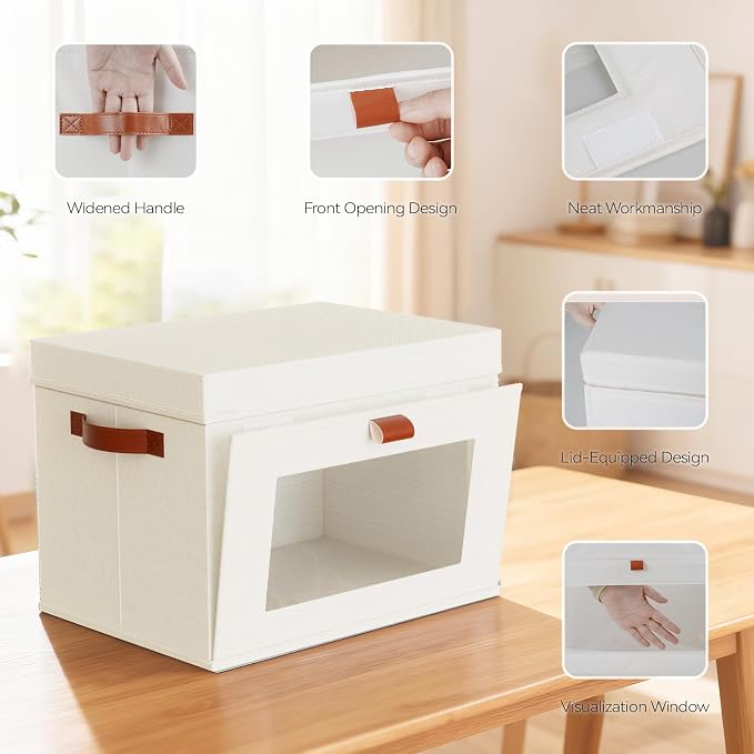 2-Pack Large Storage Bins with Lids,Stackable&Collapsible Closet Storage Bins,Oxford Fabric Organizer Box with Clear Window,Large Decorative Storage Boxes for Closet,Dorm16.5"x11.8"x11"