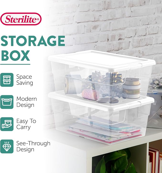 Sterilite 24-Pack 16 Quart Storage Box, Stackable Clear Plastic Bins with Snap-On Lids - Heavy-Duty Organizing Containers for Closet, Bathroom, and Office