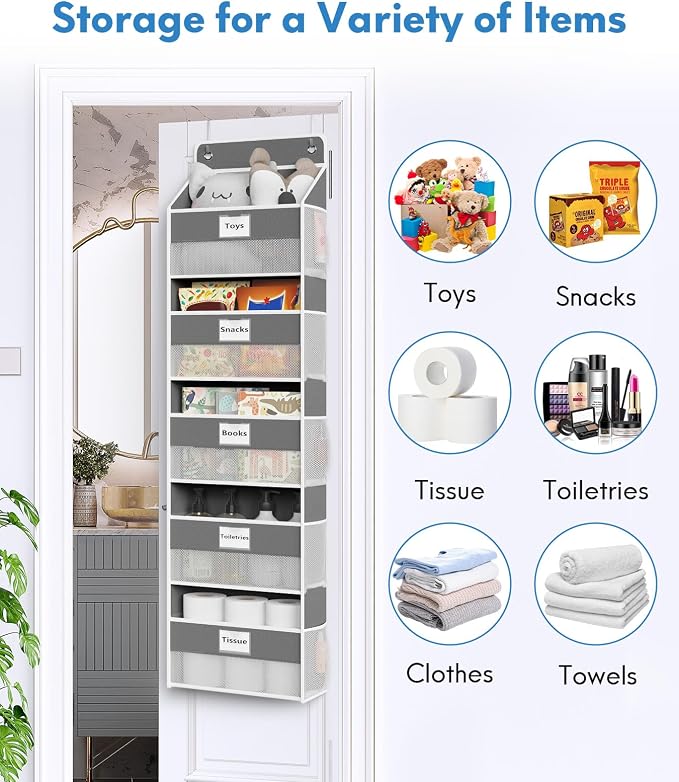 Optish Over The Door Organizer Hanging, 5 Shelf Behind The Doors Storage, Pantry Door Organizer, Closet Organizers for Bedroom and Nursery (Dark Grey)