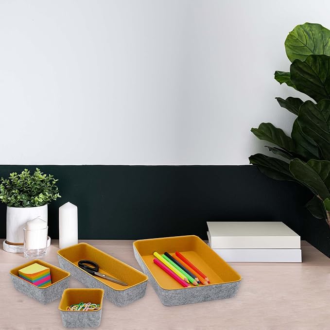Welaxy 8-Piece Felt Drawer Organizers Curry Desk Tray Makeup Storage