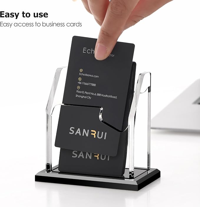 SANRUI Black Vertical Business Card Holder for Desk 1 Slot 1 Tier, Clear Acrylic Name Card Stand for Women and Men, Desktop Organizer Display for Office Home Exhibition - 60 Card Capacity 1 Pack