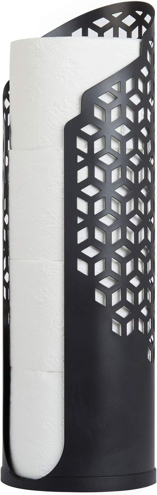 Better Living Rollo Hexacube Toilet Tissue Reserve, Bathroom Paper Storage Holder Stand for 4 Jumbo Rolls, Metal Freestanding Toilet Paper Tissue Roll Holder, No Assembly, Matte Black