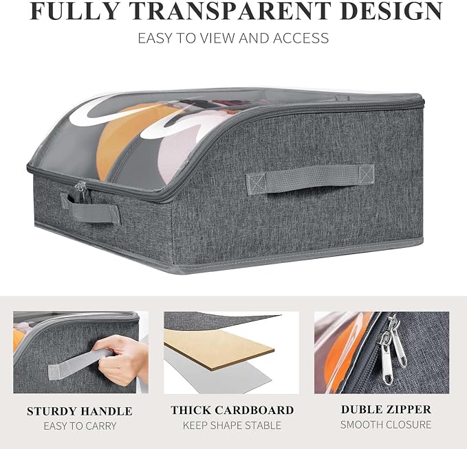 Hat Organizer for Baseball Caps, 2 Compartments Clear Window Hat Storage Box for Closet Hold Up to 24 Caps, Hats Holder Container with Sturdy Cardboard for Home Storage | Dark Gray
