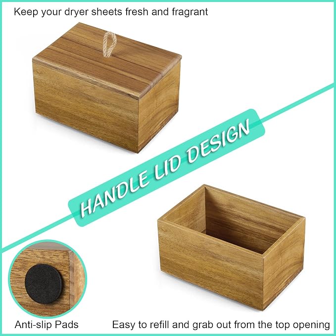 Bivvclaz Dryer Sheet Holder, Acacia Wood Laundry Sheets Container, Laundry Room Organization and Storage for Farmhouse Laundry Room Decor and Accessories, Fabric Sheet Holder
