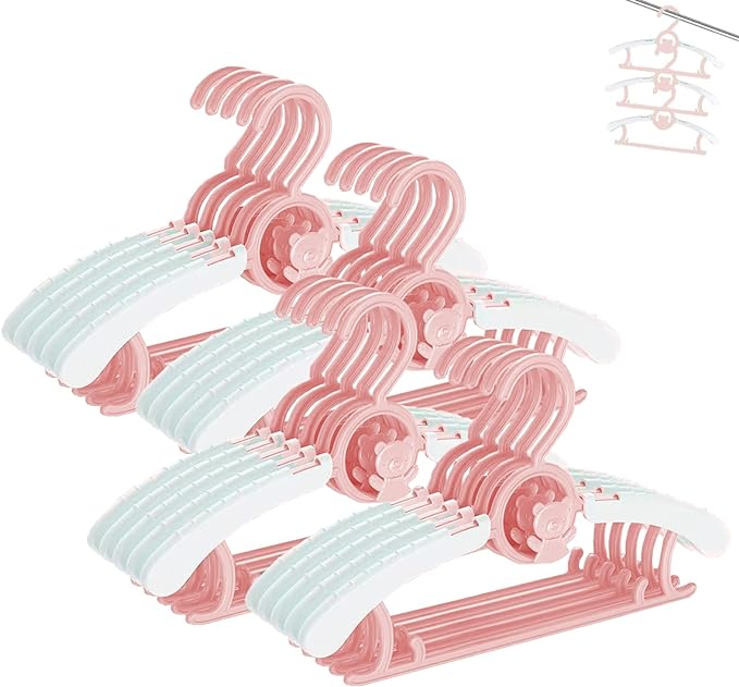 Baby Clothes Hangers 20 Pack, Plastic Kids Hangers Space Saving for Closet | Pink Hanger for Toddler Girl, Lightweight Anti-Slip Cascading Adjustable Children Infant Hangers, Ganchos para Ropa de Bebe
