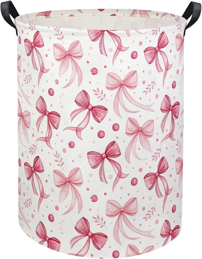 Butterfly Baby Laundry Basket Baby Hamper for Nursery Girl Kids Butterfly Hamper Cute Kids Toys Storage Bin Organizer Butterfly Room Decor for Home(Pink Bowknot)
